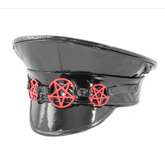 Pentagram Black Patent Captain Hat