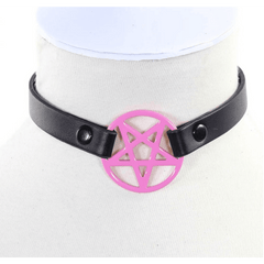 Pentagram Ring Leather Choker