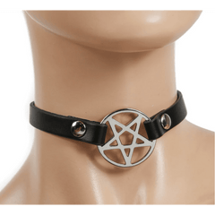 Pentagram Ring Leather Choker