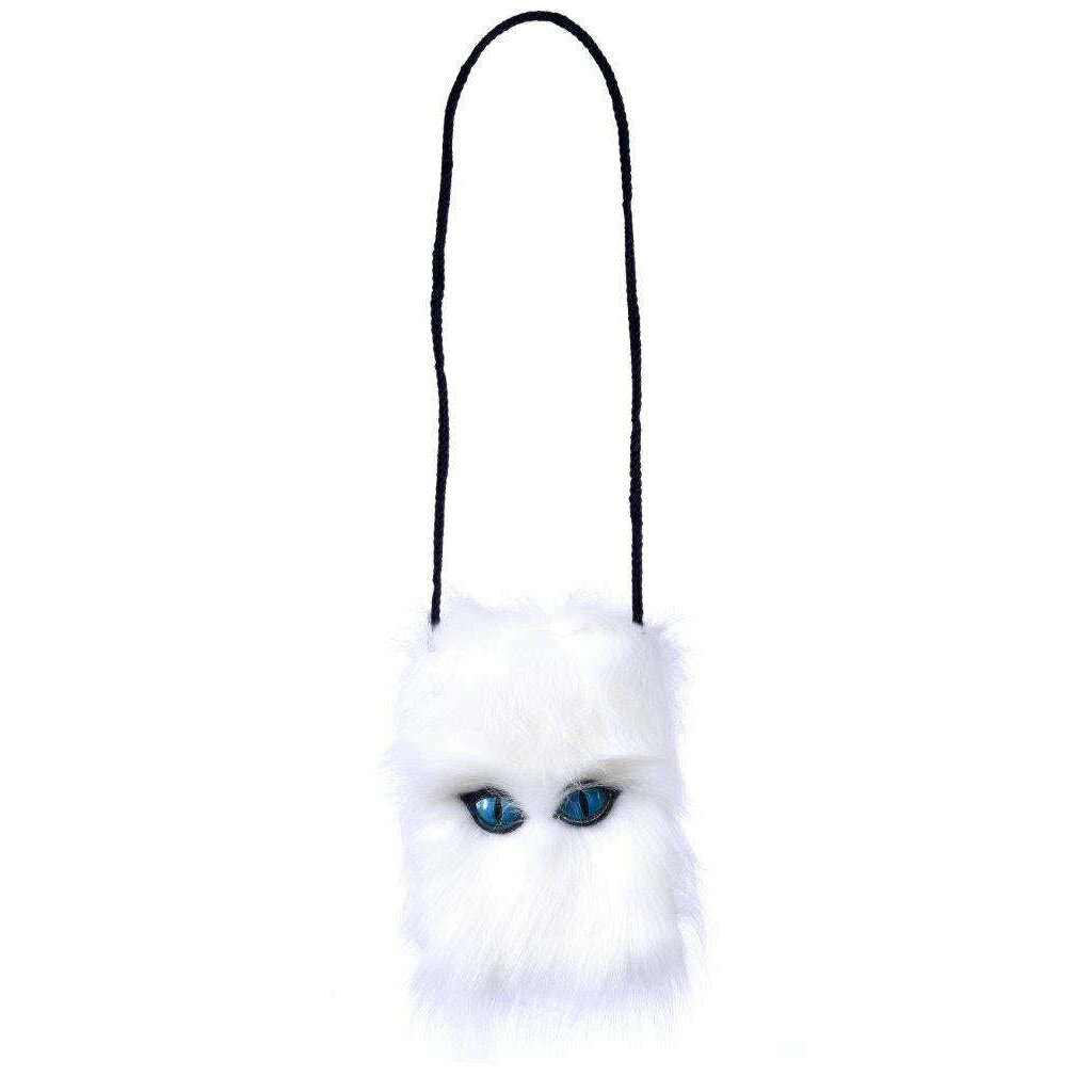 Pet Me Purse: Blue Latex Cat Eyes White Furry Purse