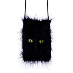 Pet Me Purse: Green Latex Cat Eyes Black Furry Purse