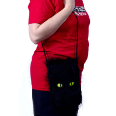 Pet Me Purse: Green Latex Cat Eyes Black Furry Purse