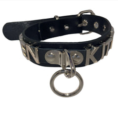 Pet Names Black Leather Bondage Ring Choker