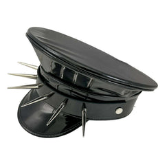 Pin Spiked Patent Black Captain Hat