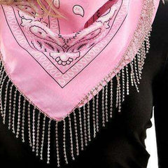 Pink Rhinestone Fringed Rodeo Scarf