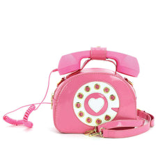 Pink Vinyl Rotary Phone Crossbody Bag