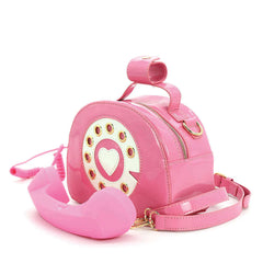 Pink Vinyl Rotary Phone Crossbody Bag