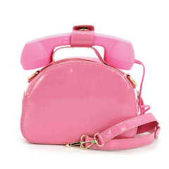 Pink Vinyl Rotary Phone Crossbody Bag