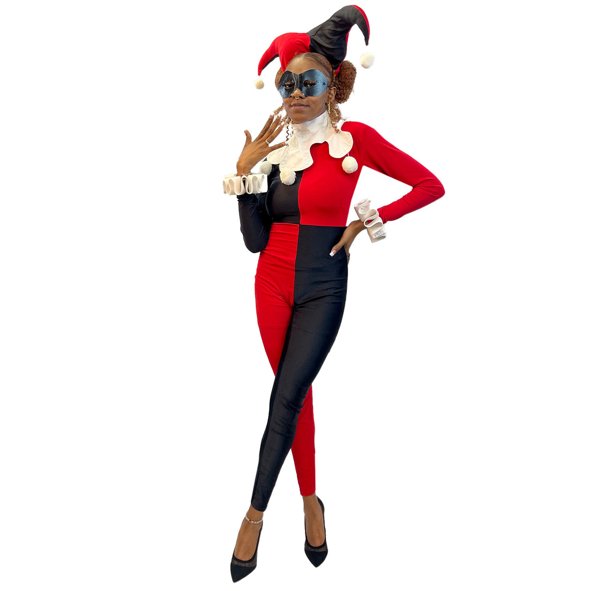 Dc Comic Harlequin Jester Adult Costume Jumpsuit W Jester Hat And Mas