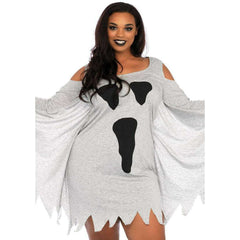 Plus Jersey Ghost Long Sleeved Halloween Adult Dress