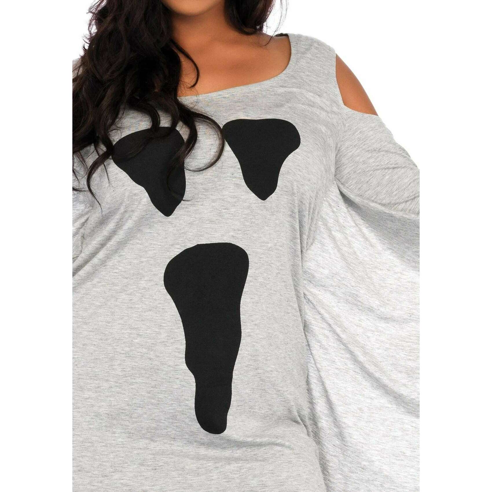 Plus Jersey Ghost Long Sleeved Halloween Adult Dress - Grey / 1X / 2X Plus Jersey Ghost Long Sleeved Halloween Adult Dress - Grey / 1X / 2X