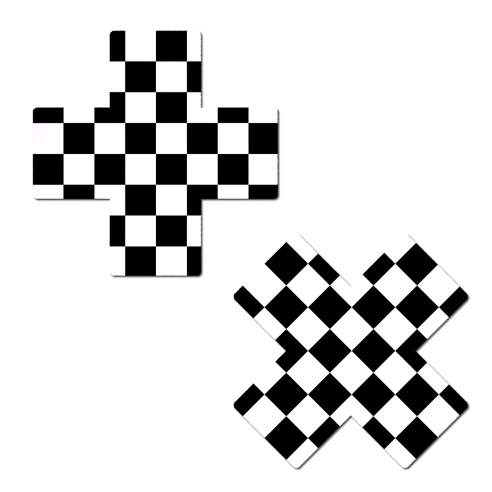 Plus X: Black & White Checker Cross Pasties