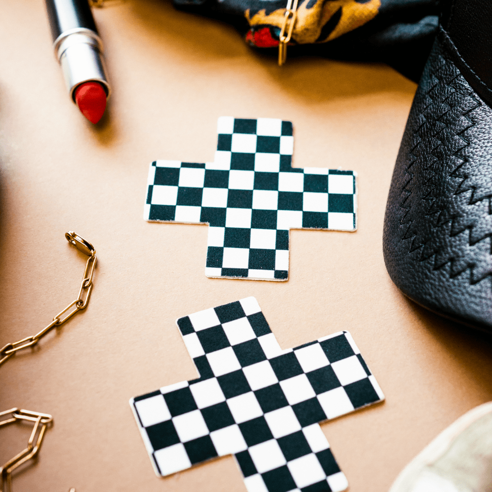 Plus X: Black & White Checker Cross Pasties