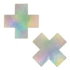 Plus X Silver Holographic Cross Nipple Pasties