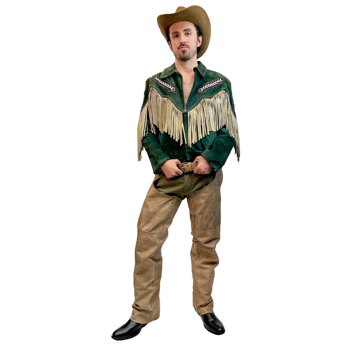 Old - Timey Wild West Cowboy Green Suede Outfit Set