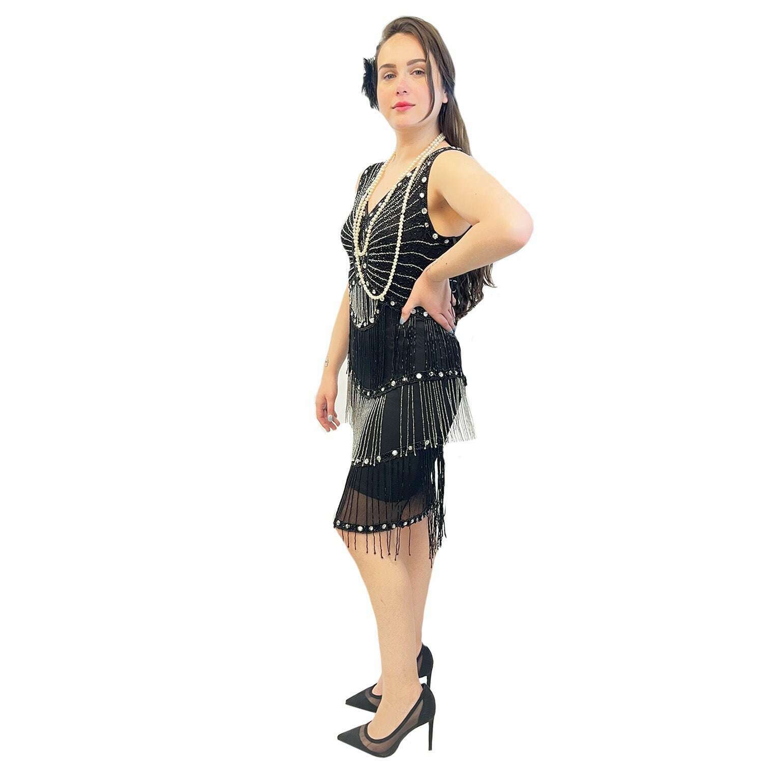 Premiere 1920s Black & Silver Beaded Flapper Dress Adult Costume AbracadabraNYC Premiere 1920s Black & Silver Beaded Flapper Dress Adult Costume AbracadabraNYC