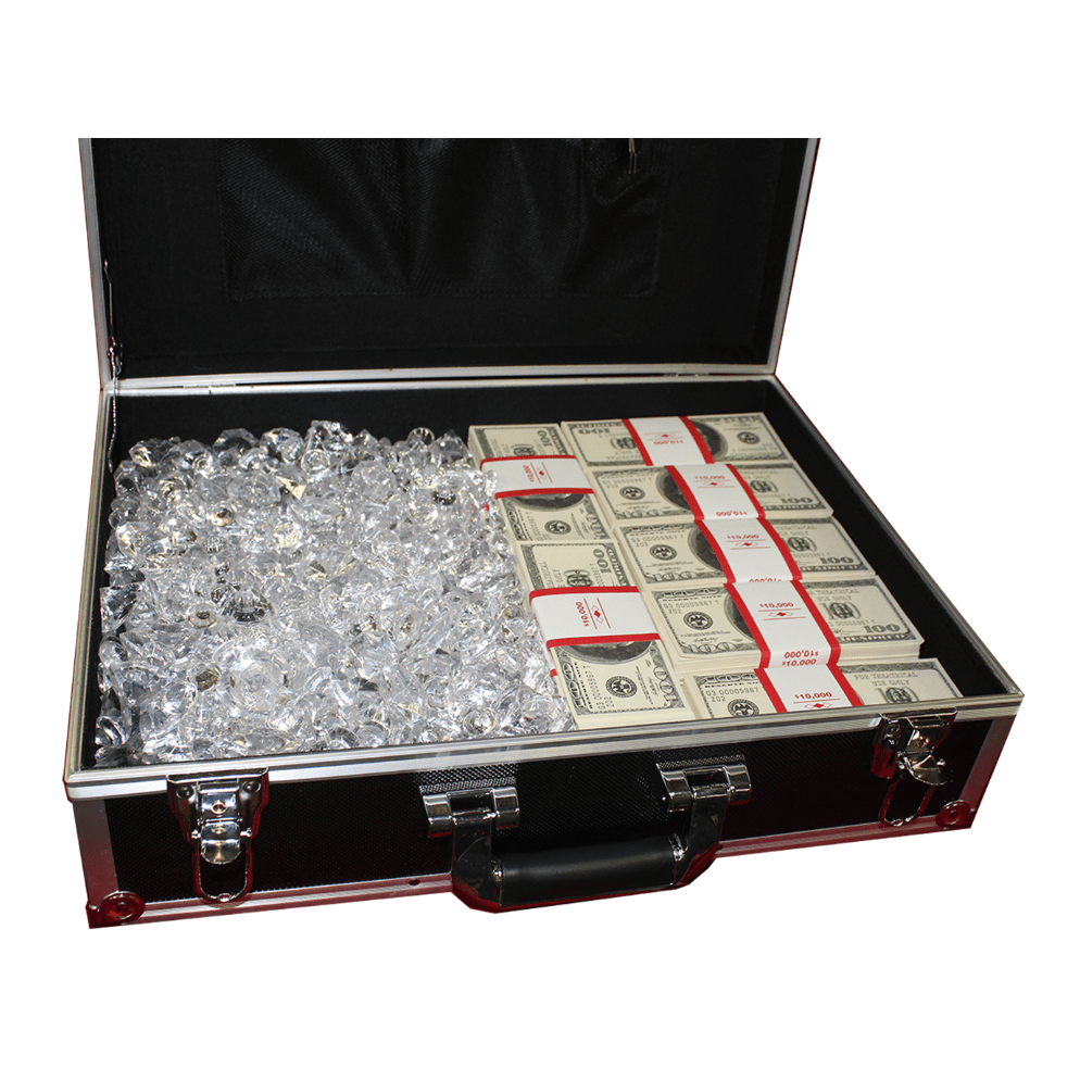 Premium Black Cash Filled Briefcase & Diamonds