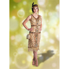 Premium Peach Fringe Multicolor Sequin Flapper Dress