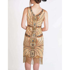 Premium Peach Fringe Multicolor Sequin Flapper Dress