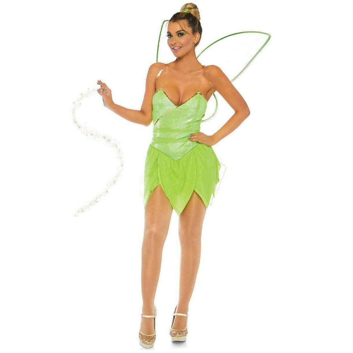 Pretty Pixie Green Shimmer Dress & Wings Adult Costume