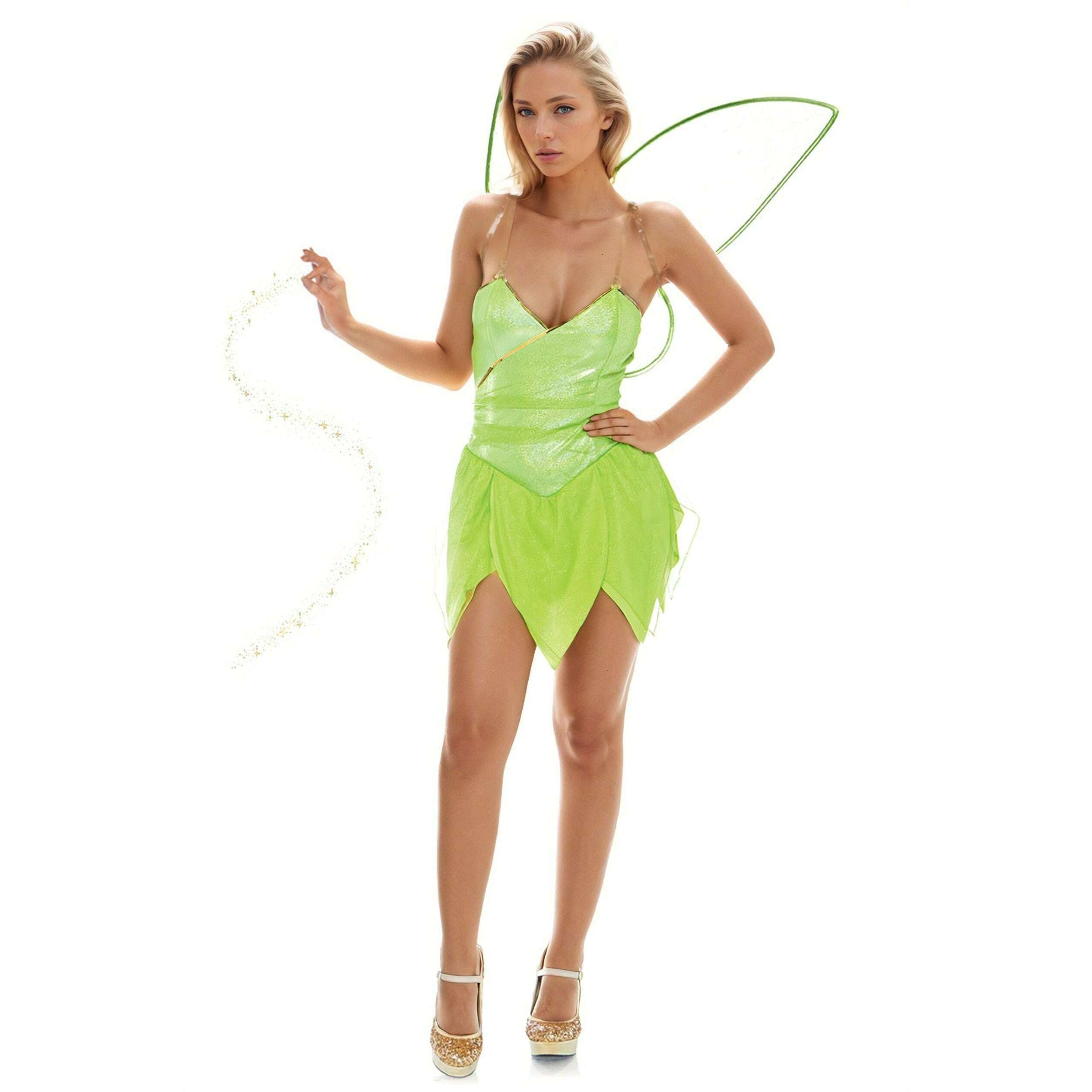 Pretty Pixie Green Shimmer Dress & Wings Adult Costume