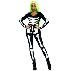 Printed Glow In The Dark Skeleton Adult Catsuit