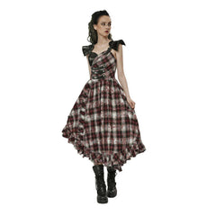 Punk Armored Shoulder Plaid Dress