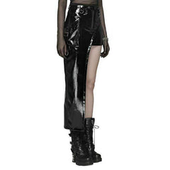 Punk Asymmetric Patent Skirt