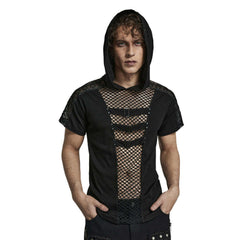 Punk Hooded Mesh Panel T-Shirt