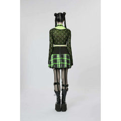 Punk Plaid Black & Green Pleated Skirt