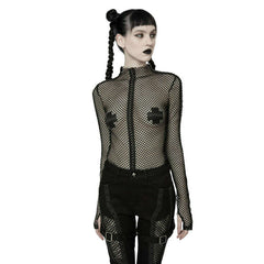 Punk Sexy Elastic Mesh Long Sleeved Top