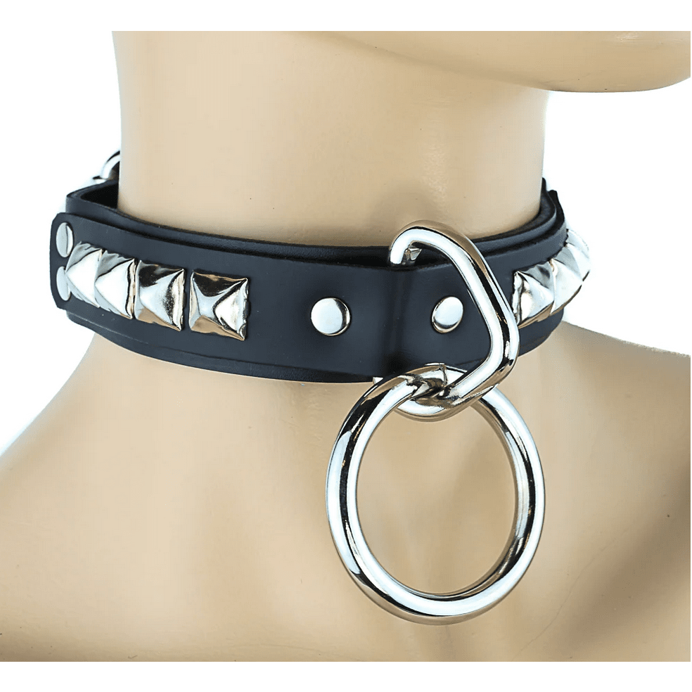 Pyramid Studded Black Leather Dog Collar