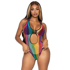 Rainbow Fishnet Cut Out Bodysuit