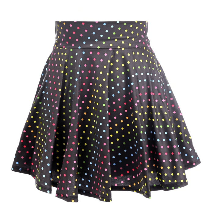 Rainbow Polka Dots Print Stretch Lycra Skirt