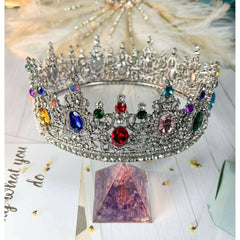 Rainbow Rhinestone Silver Crown