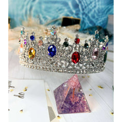 Rainbow Rhinestone Silver Crown