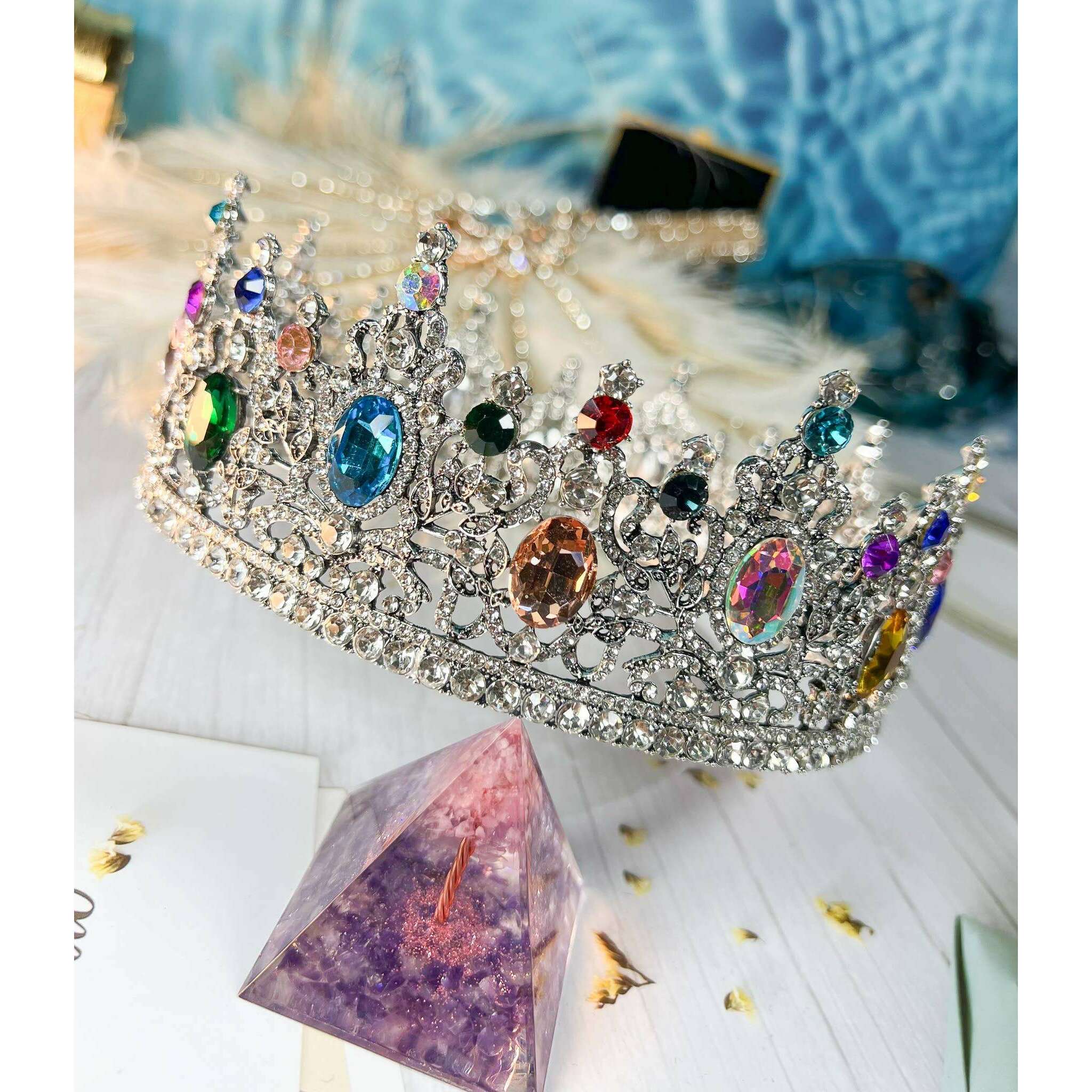 Rainbow Rhinestone Silver Crown