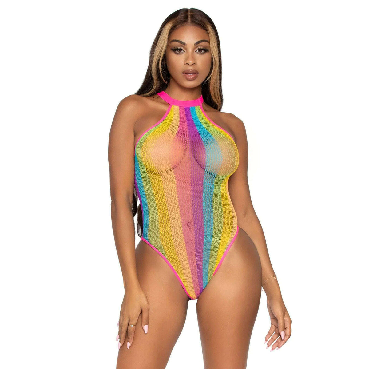 Rainbow Striped Halter Bodysuit