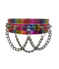 1 3/4" Rainbow Choker with Spikes and Chains