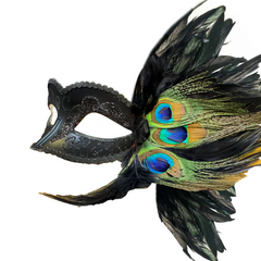 Constance Small Black Peacock Venetian Mask
