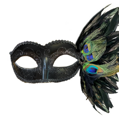 Constance Small Black Peacock Venetian Mask