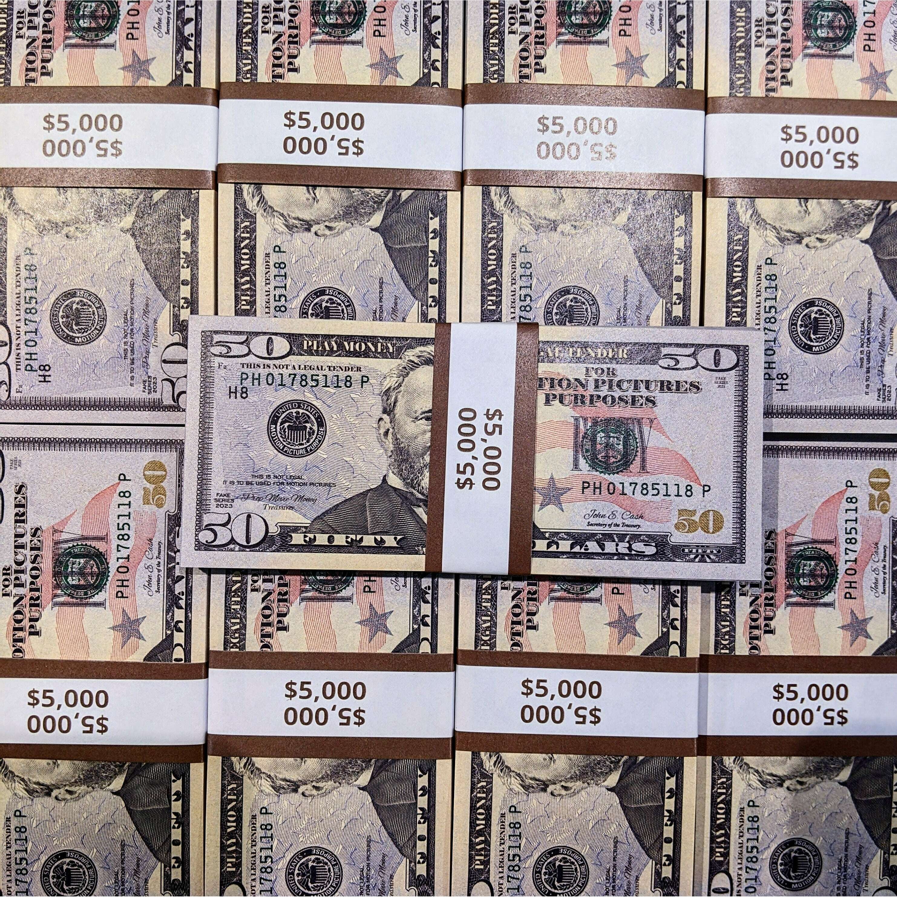 Realistic $50 Prop Money Stack - 100 Bills Per Stack – AbracadabraNYC