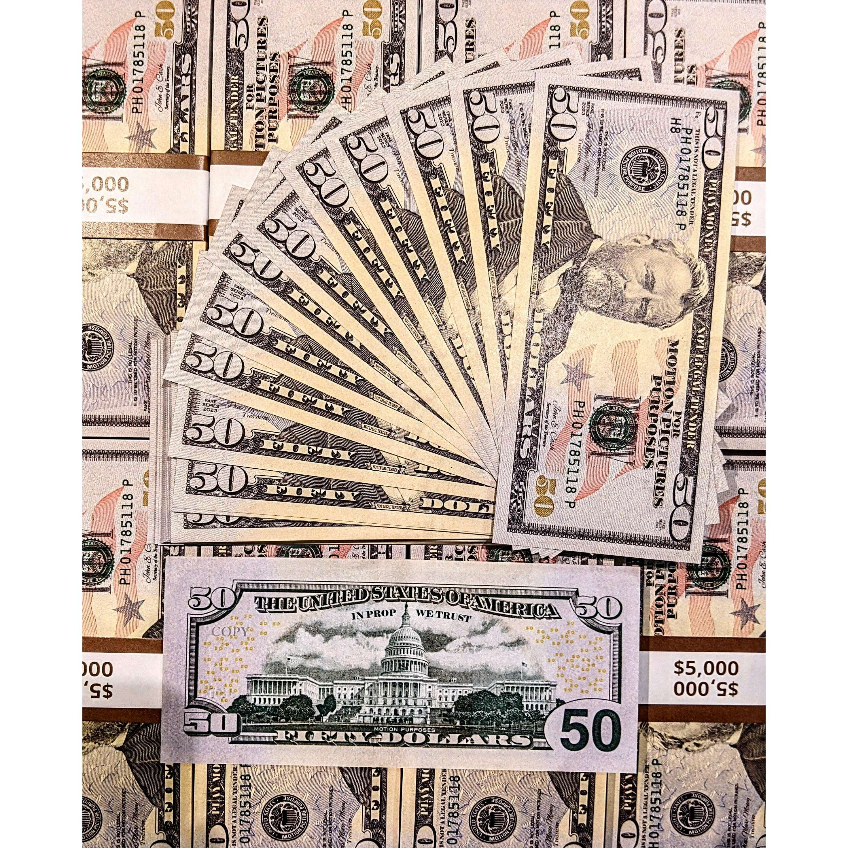 Realistic $50 Prop Money Stack - 100 Bills Per Stack – AbracadabraNYC
