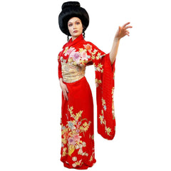 Red Authentic Vintage Japanese Kimono & Obi Adult Costume