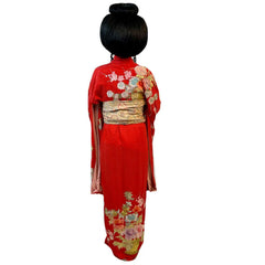 Red Authentic Vintage Japanese Kimono & Obi Adult Costume