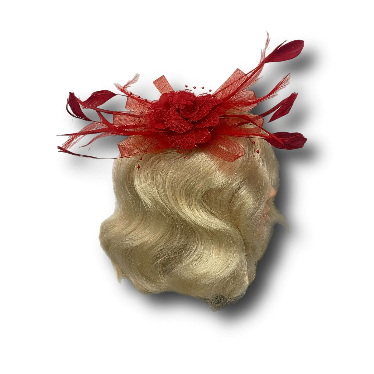 Red Feather Clip On Fascinator