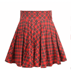 Red Plaid Stretch Lycra Skirt