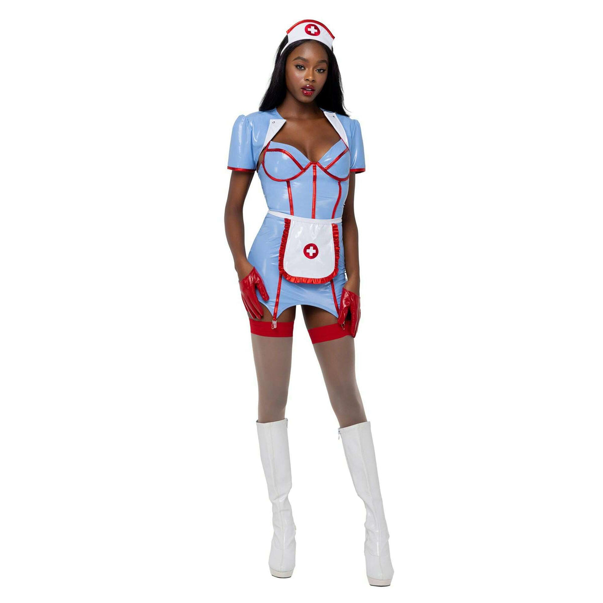 Retro Nurse Blue Vinyl Women's Sexy Costume