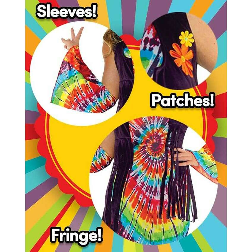 Revolution Hippie Tie Dye Dress w/ Fringe Women's Adult Costume