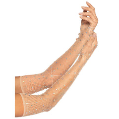 Rhinestone Fishnet Opera Length Gloves